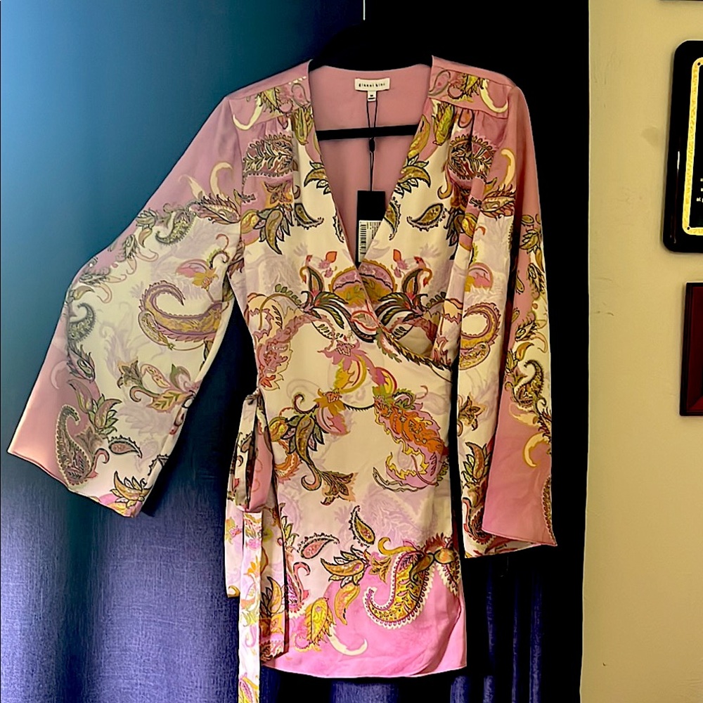 Diane Von Furstenberg Pink and Yellow Robe with Elegant Paisley Design